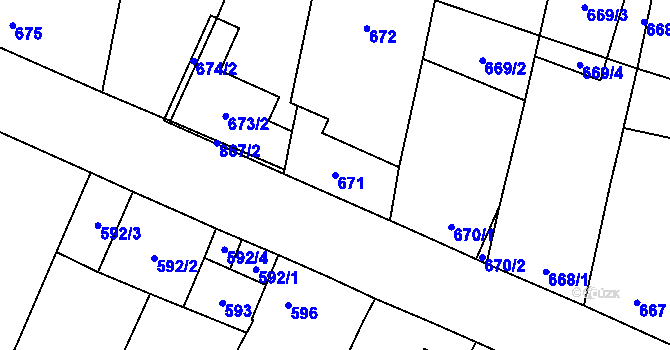 Parcela st. 671 v KÚ Hevlín, Katastrální mapa