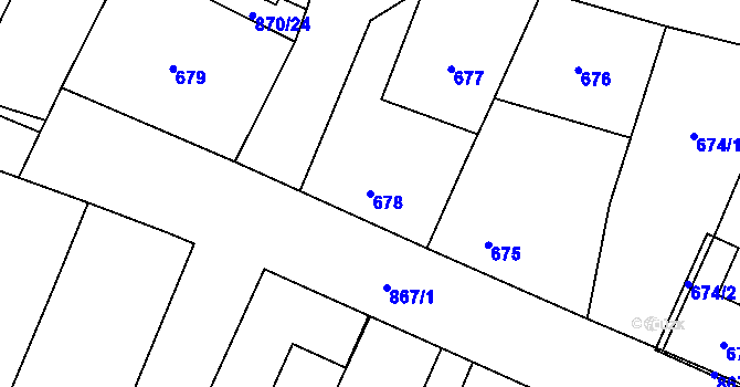 Parcela st. 678 v KÚ Hevlín, Katastrální mapa