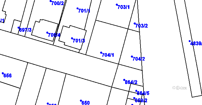 Parcela st. 704/1 v KÚ Hevlín, Katastrální mapa