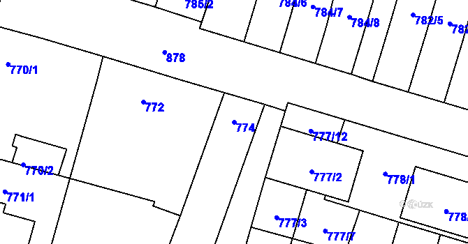 Parcela st. 774 v KÚ Hevlín, Katastrální mapa