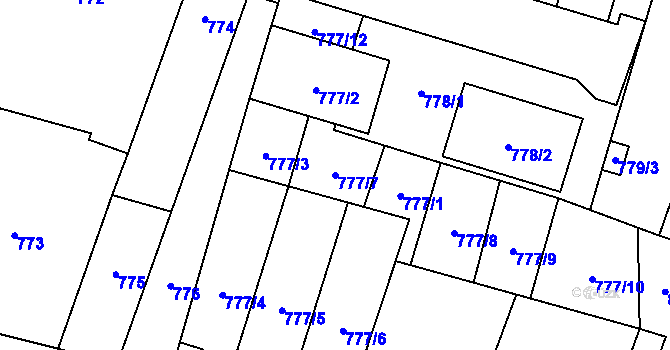 Parcela st. 777/7 v KÚ Hevlín, Katastrální mapa