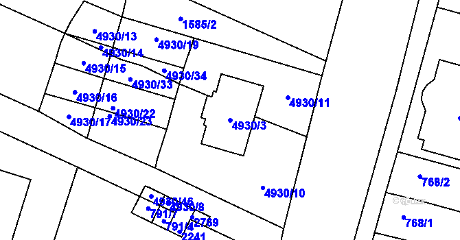 Parcela st. 4930/3 v KÚ Hevlín, Katastrální mapa