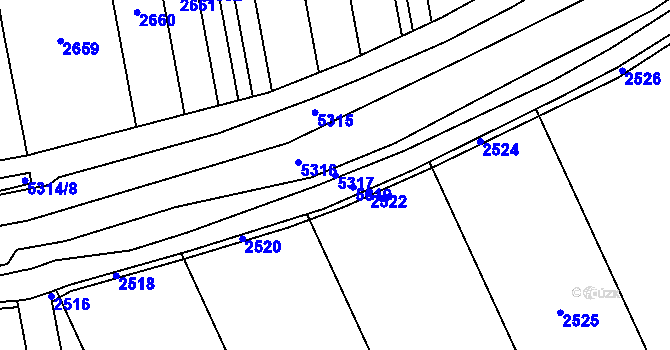 Parcela st. 5317 v KÚ Hevlín, Katastrální mapa