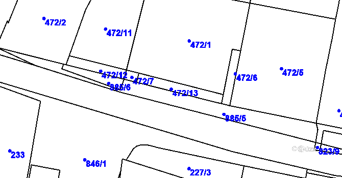 Parcela st. 472/13 v KÚ Hevlín, Katastrální mapa