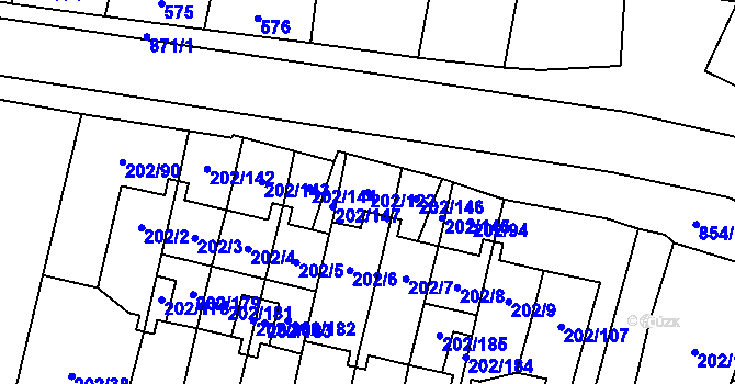 Parcela st. 202/122 v KÚ Hevlín, Katastrální mapa