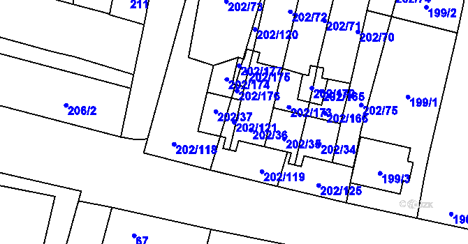 Parcela st. 202/121 v KÚ Hevlín, Katastrální mapa