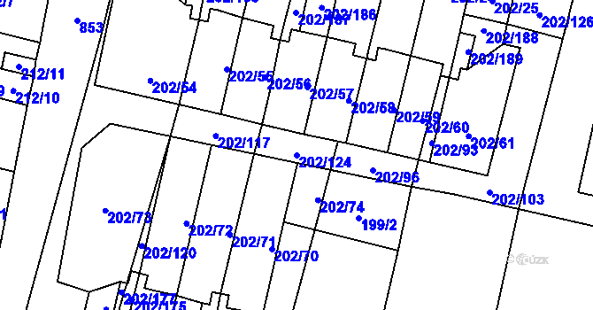 Parcela st. 202/124 v KÚ Hevlín, Katastrální mapa