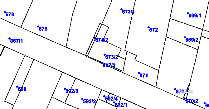 Parcela st. 673/2 v KÚ Hevlín, Katastrální mapa