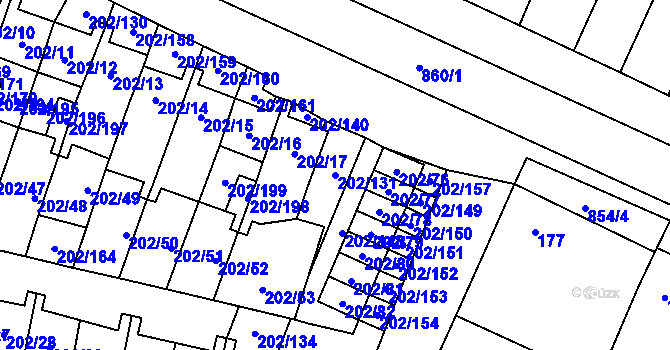 Parcela st. 202/131 v KÚ Hevlín, Katastrální mapa