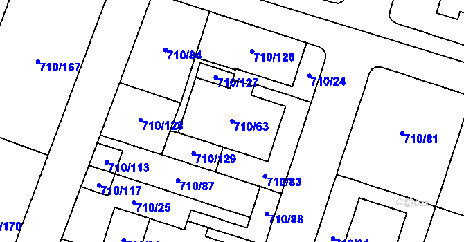 Parcela st. 710/63 v KÚ Hevlín, Katastrální mapa