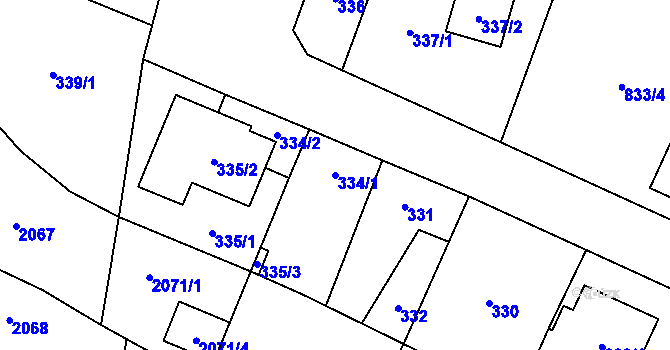 Parcela st. 334/1 v KÚ Hevlín, Katastrální mapa