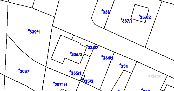 Parcela st. 334/2 v KÚ Hevlín, Katastrální mapa