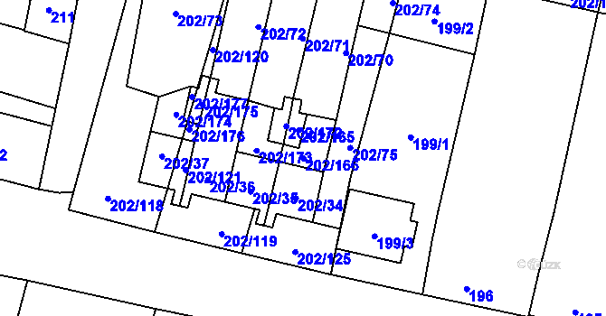 Parcela st. 202/166 v KÚ Hevlín, Katastrální mapa
