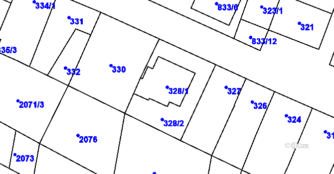 Parcela st. 328/1 v KÚ Hevlín, Katastrální mapa
