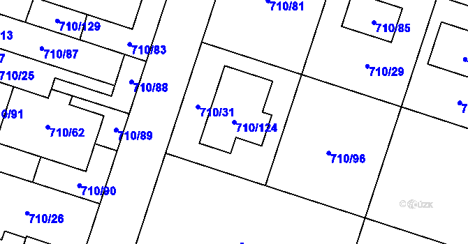 Parcela st. 710/124 v KÚ Hevlín, Katastrální mapa