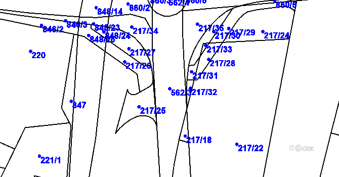 Parcela st. 562/3 v KÚ Hevlín, Katastrální mapa