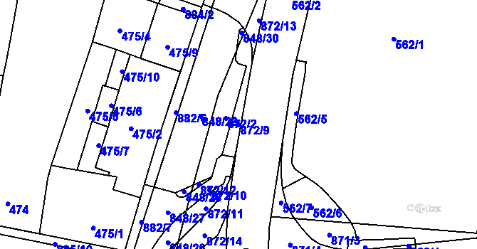 Parcela st. 872/9 v KÚ Hevlín, Katastrální mapa