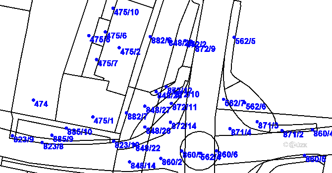 Parcela st. 872/12 v KÚ Hevlín, Katastrální mapa