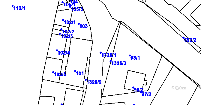 Parcela st. 1326/1 v KÚ Hladké Životice, Katastrální mapa