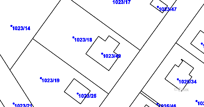 Parcela st. 1023/49 v KÚ Hladké Životice, Katastrální mapa