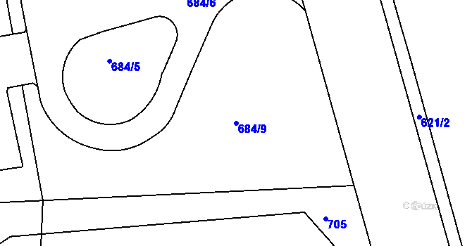 Parcela st. 684/9 v KÚ Hladov, Katastrální mapa