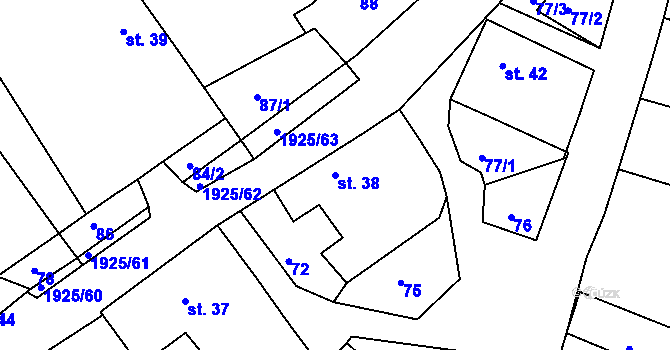 Parcela st. 38 v KÚ Hlasivo, Katastrální mapa