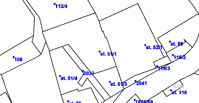 Parcela st. 51/1 v KÚ Hlasivo, Katastrální mapa