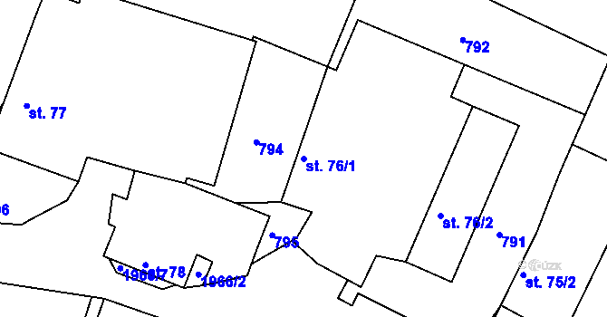Parcela st. 76/1 v KÚ Hlasivo, Katastrální mapa
