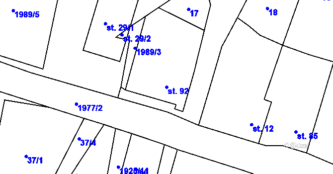 Parcela st. 92 v KÚ Hlasivo, Katastrální mapa
