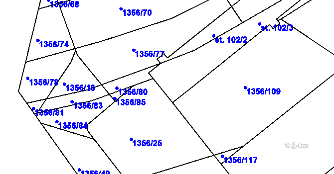 Parcela st. 102/5 v KÚ Hlasivo, Katastrální mapa