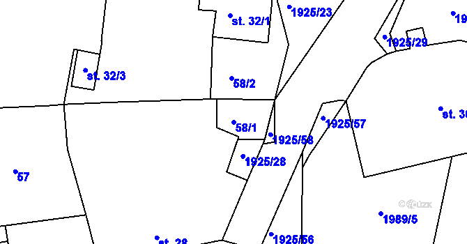 Parcela st. 58/1 v KÚ Hlasivo, Katastrální mapa
