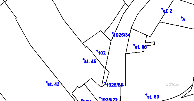 Parcela st. 102 v KÚ Hlasivo, Katastrální mapa