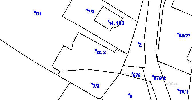 Parcela st. 2 v KÚ Březina u Jičína, Katastrální mapa