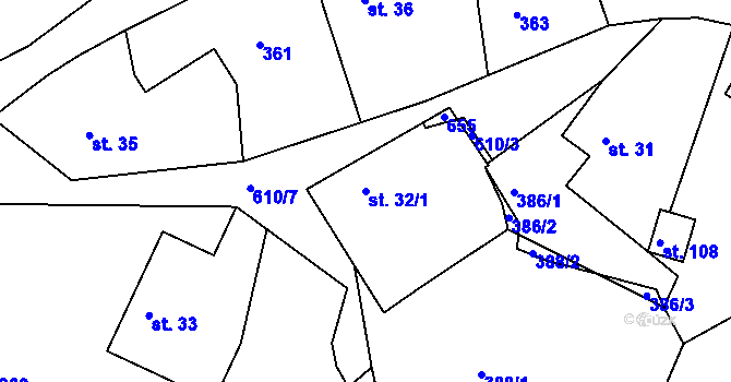 Parcela st. 32/1 v KÚ Hlásná Lhota u Jičína, Katastrální mapa