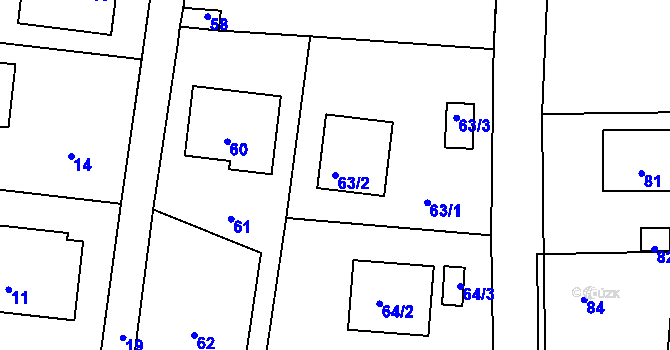 Parcela st. 63/2 v KÚ Hlásná Třebaň, Katastrální mapa
