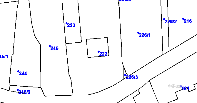 Parcela st. 222 v KÚ Hlásná Třebaň, Katastrální mapa
