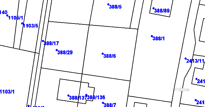 Parcela st. 388/6 v KÚ Hlásná Třebaň, Katastrální mapa