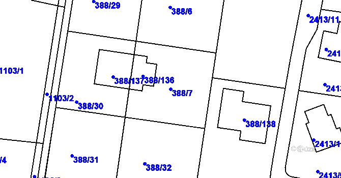 Parcela st. 388/7 v KÚ Hlásná Třebaň, Katastrální mapa