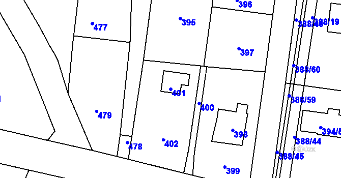 Parcela st. 401 v KÚ Hlásná Třebaň, Katastrální mapa