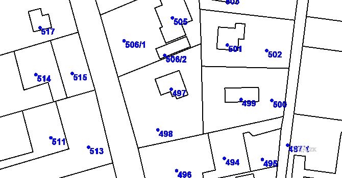 Parcela st. 497 v KÚ Hlásná Třebaň, Katastrální mapa