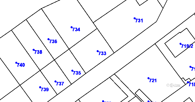 Parcela st. 733 v KÚ Hlásná Třebaň, Katastrální mapa