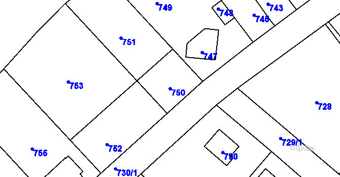 Parcela st. 750 v KÚ Hlásná Třebaň, Katastrální mapa