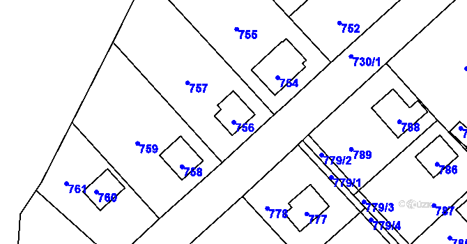 Parcela st. 756 v KÚ Hlásná Třebaň, Katastrální mapa