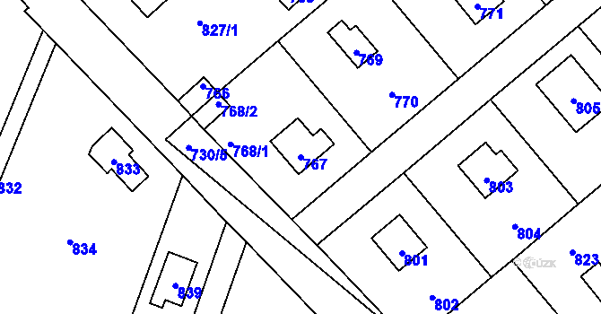 Parcela st. 767 v KÚ Hlásná Třebaň, Katastrální mapa