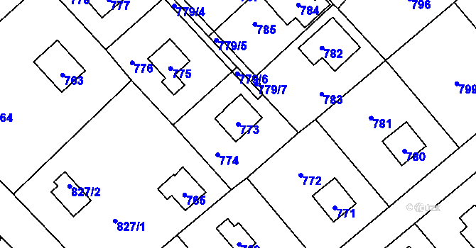 Parcela st. 773 v KÚ Hlásná Třebaň, Katastrální mapa
