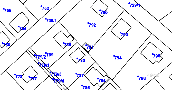 Parcela st. 791 v KÚ Hlásná Třebaň, Katastrální mapa