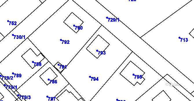 Parcela st. 793 v KÚ Hlásná Třebaň, Katastrální mapa