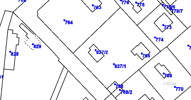 Parcela st. 827/2 v KÚ Hlásná Třebaň, Katastrální mapa