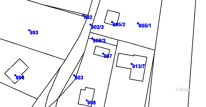 Parcela st. 907 v KÚ Hlásná Třebaň, Katastrální mapa