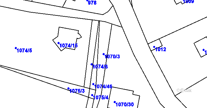 Parcela st. 1070/3 v KÚ Hlásná Třebaň, Katastrální mapa